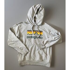 Patagonia Line Midweight Pullover Hooded Sweatshirt Gray Print Logo Small JBHS
